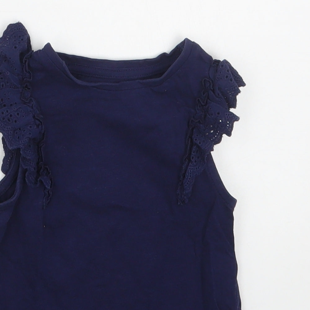 F&F Girls Blue  100% Cotton Basic T-Shirt Size 2-3 Years Round Neck Pullover