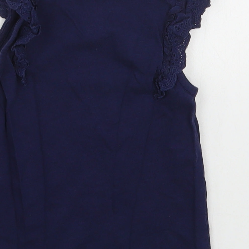 F&F Girls Blue  100% Cotton Basic T-Shirt Size 2-3 Years Round Neck Pullover