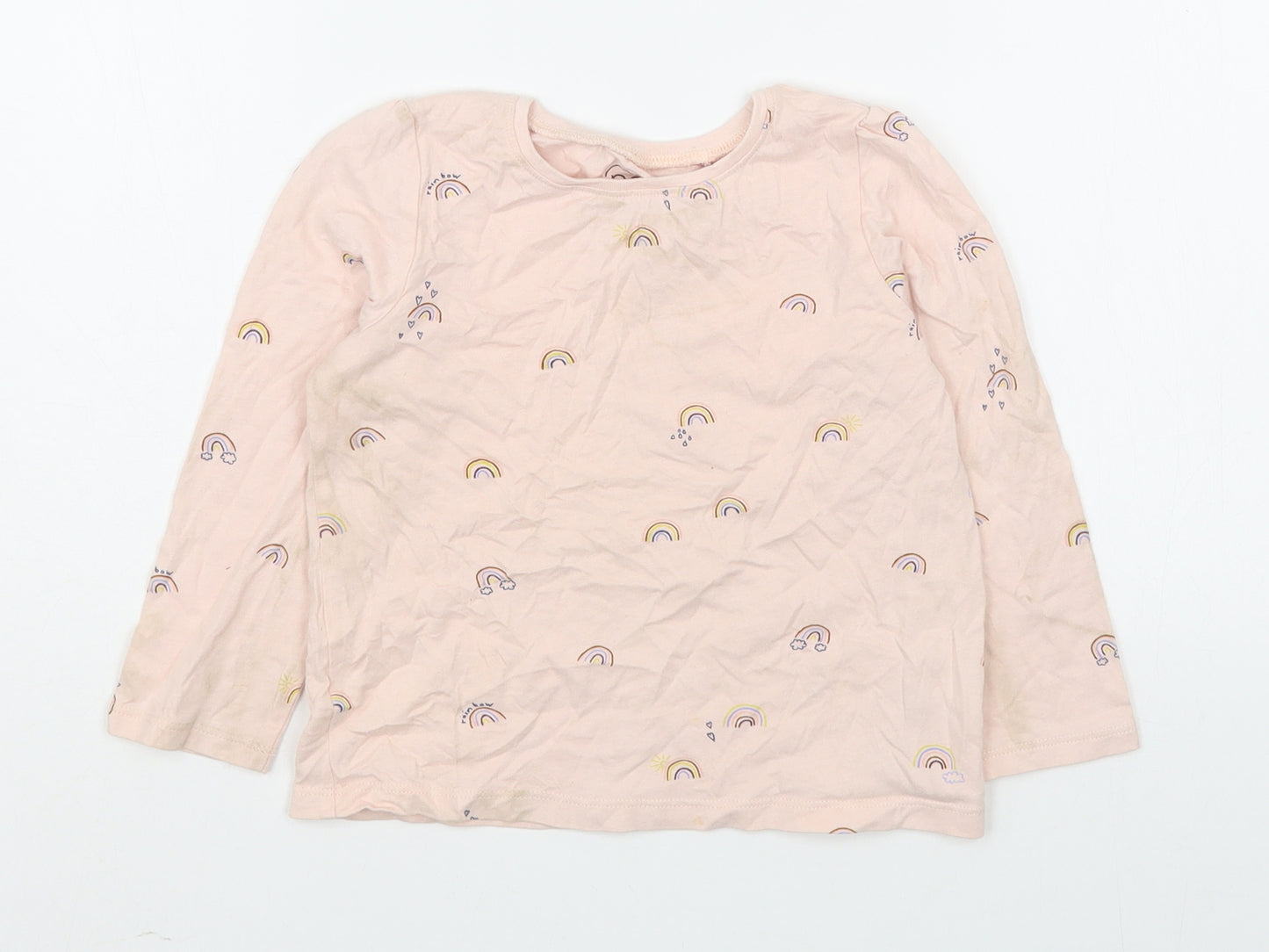 NEXT Girls Pink Geometric 100% Cotton Basic T-Shirt Size 3-4 Years Round Neck Pullover