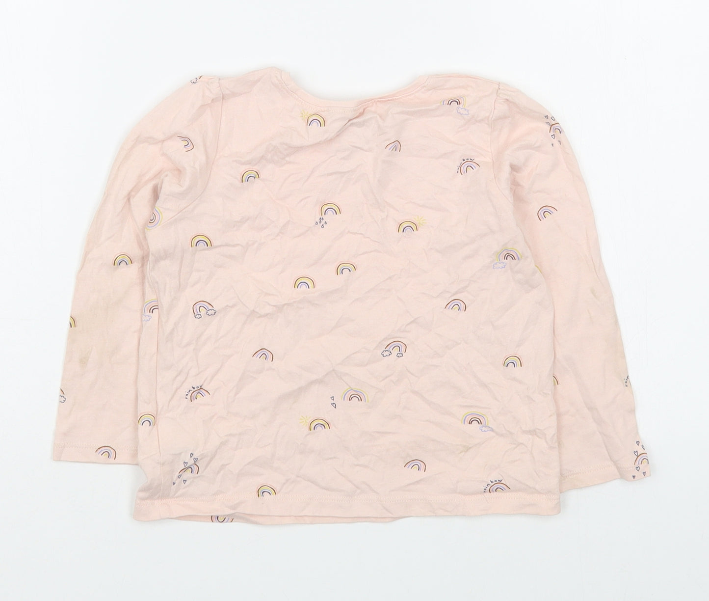 NEXT Girls Pink Geometric 100% Cotton Basic T-Shirt Size 3-4 Years Round Neck Pullover
