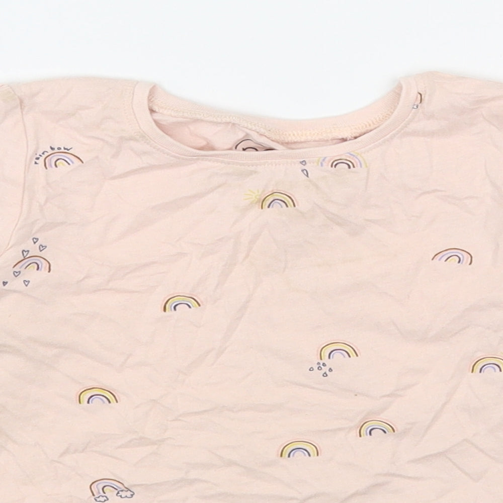 NEXT Girls Pink Geometric 100% Cotton Basic T-Shirt Size 3-4 Years Round Neck Pullover