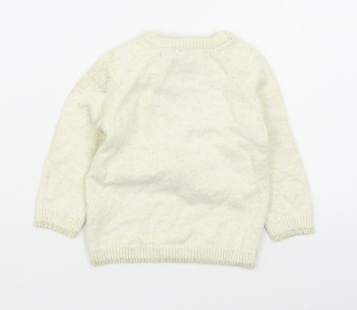 F&F Girls Beige  Cotton Pullover Jumper Size 9-12 Months  Button - Christmas