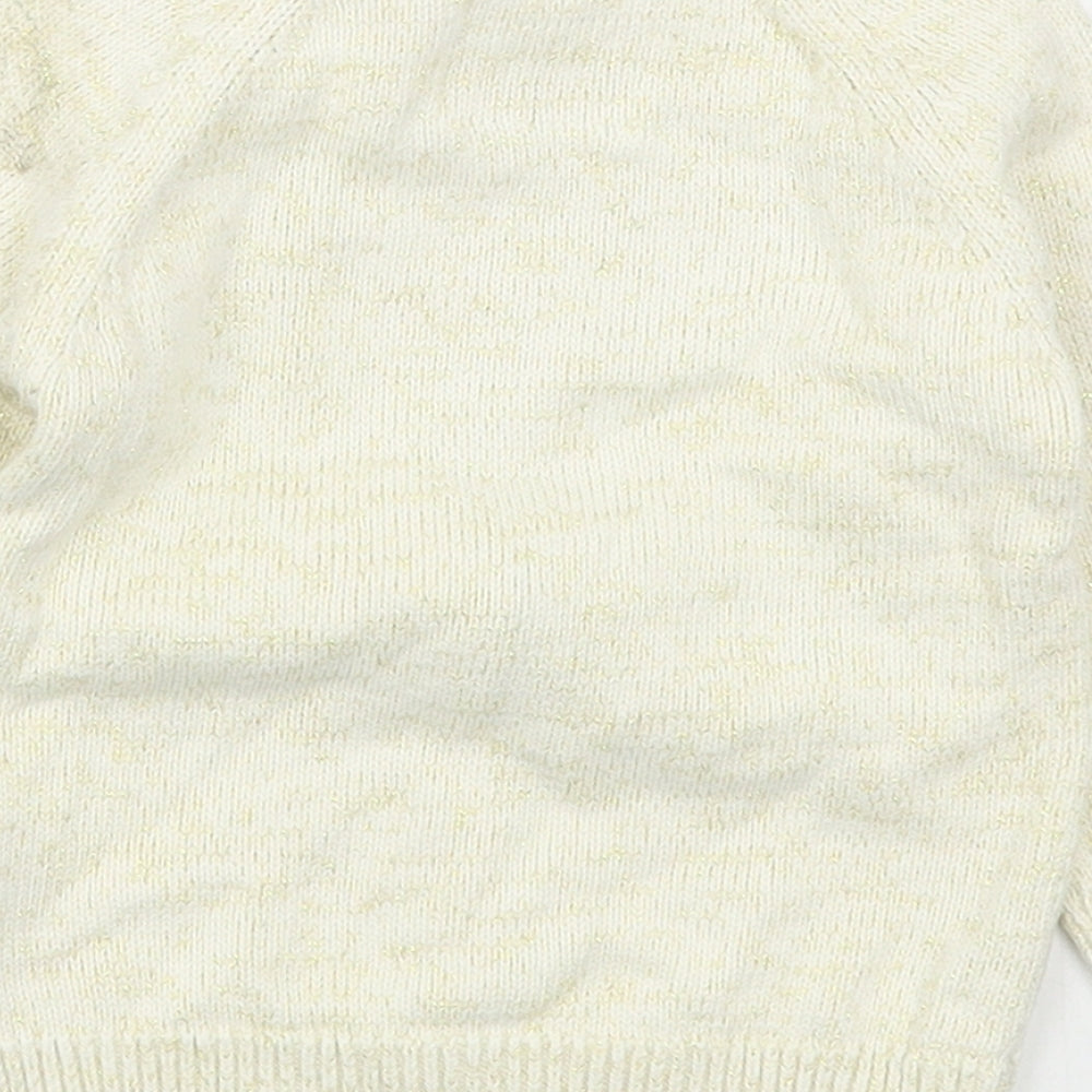 F&F Girls Beige  Cotton Pullover Jumper Size 9-12 Months  Button - Christmas