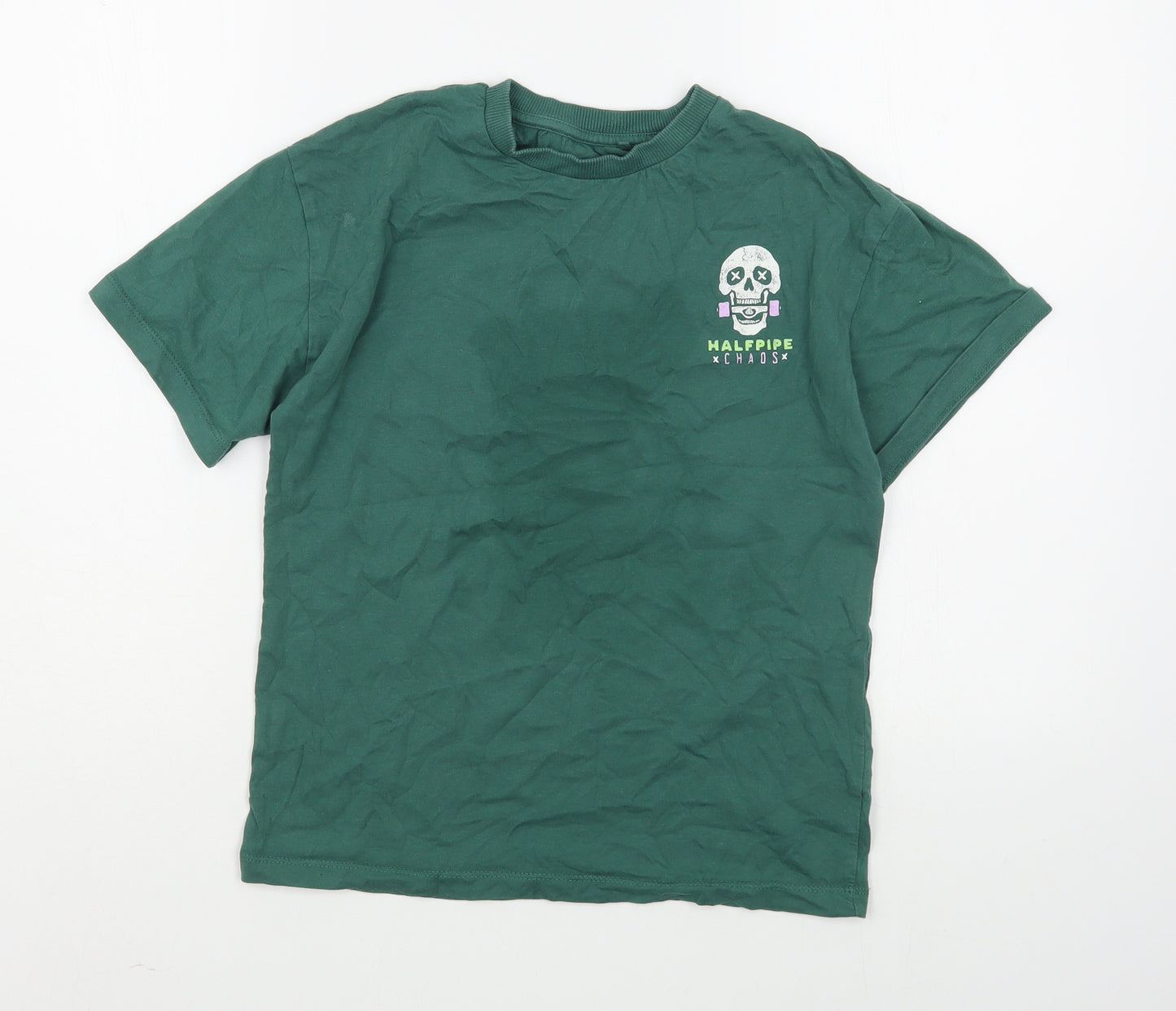 NEXT Boys Green  100% Cotton Basic T-Shirt Size 8 Years Round Neck Pullover