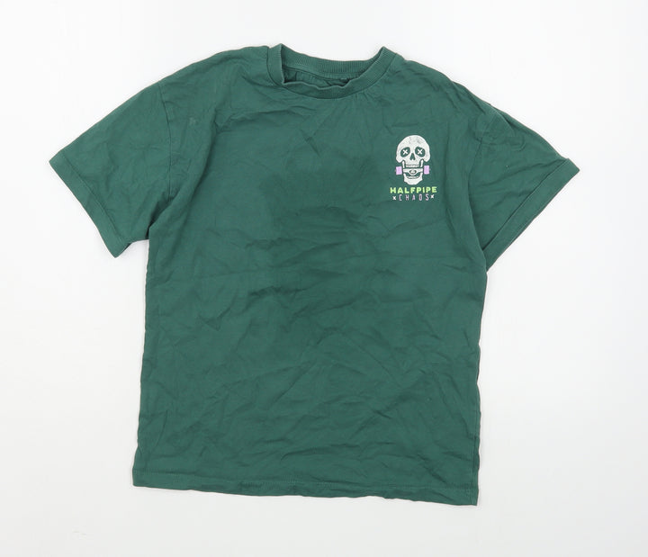 NEXT Boys Green  100% Cotton Basic T-Shirt Size 8 Years Round Neck Pullover
