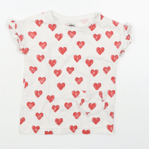 F&F Girls White Geometric 100% Cotton Basic T-Shirt Size 24 Months Round Neck Pullover