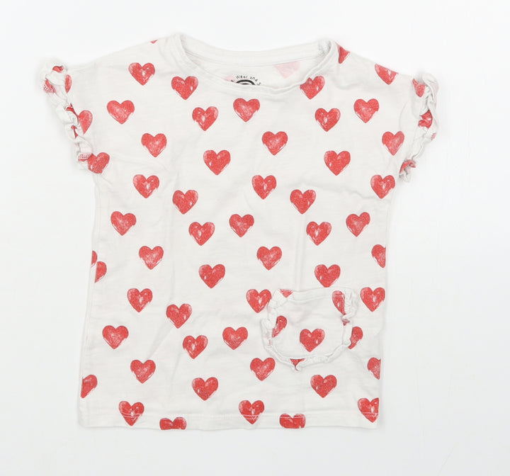F&F Girls White Geometric 100% Cotton Basic T-Shirt Size 24 Months Round Neck Pullover