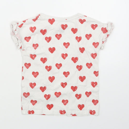 F&F Girls White Geometric 100% Cotton Basic T-Shirt Size 24 Months Round Neck Pullover