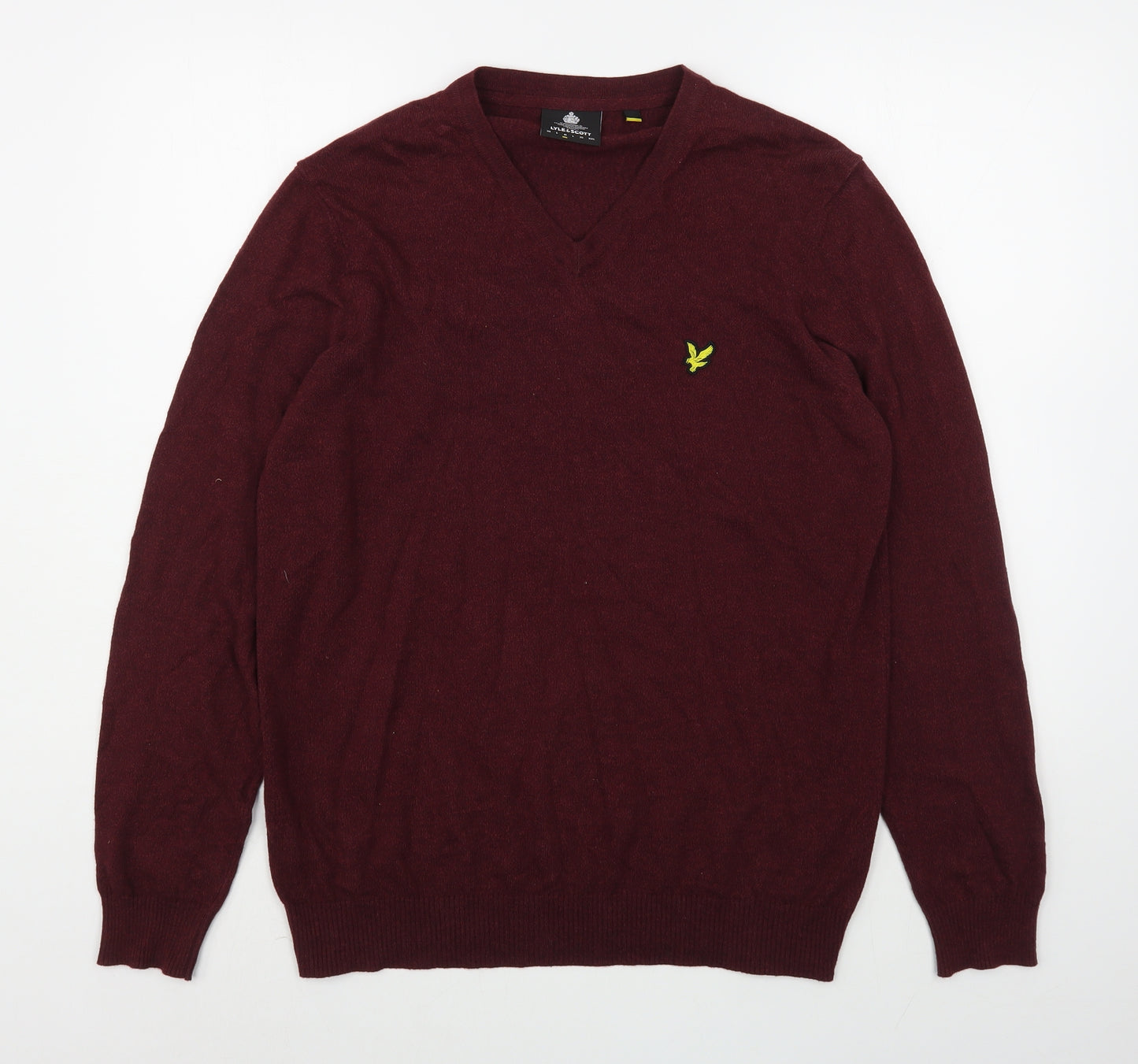 Lyle & Scott Mens Red V-Neck  Cotton Pullover Jumper Size M