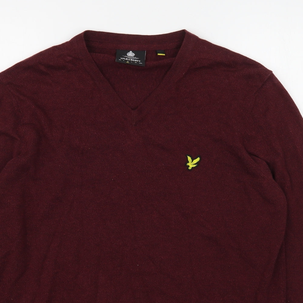 Lyle & Scott Mens Red V-Neck  Cotton Pullover Jumper Size M
