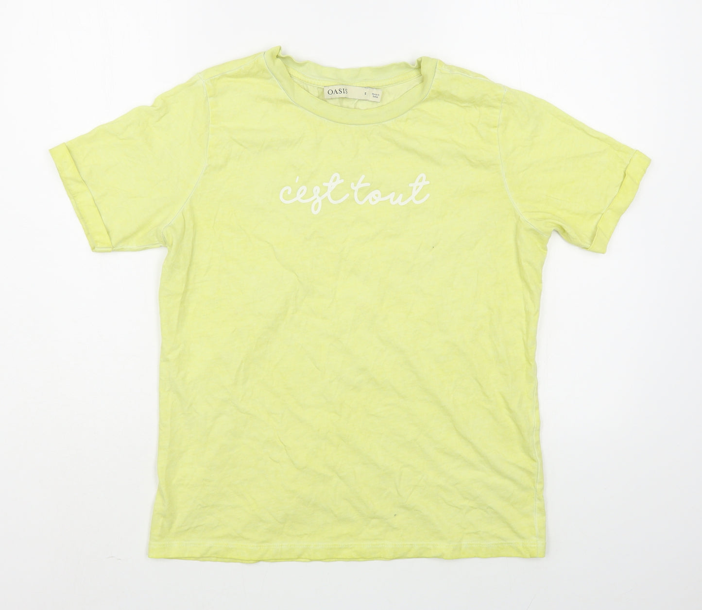 Oasis Womens Yellow  100% Cotton Basic T-Shirt Size S Round Neck