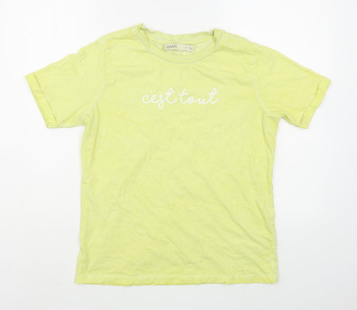 Oasis Womens Yellow  100% Cotton Basic T-Shirt Size S Round Neck