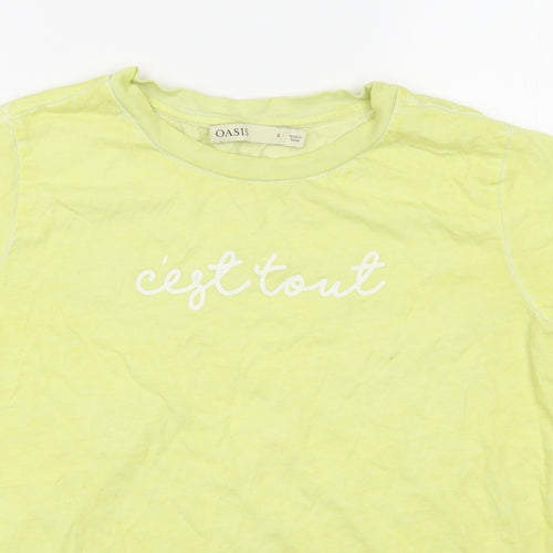 Oasis Womens Yellow  100% Cotton Basic T-Shirt Size S Round Neck