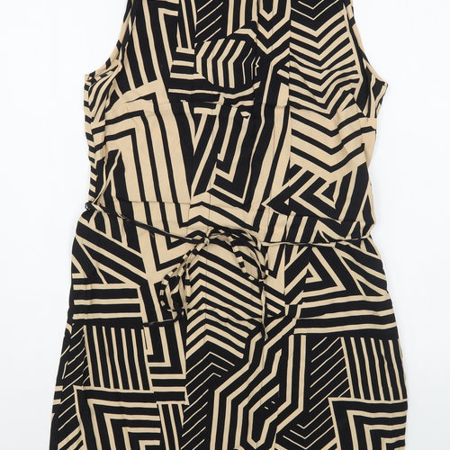 Miss Selfridge Womens Brown Geometric Viscose Sheath  Size 6  Scoop Neck Pullover