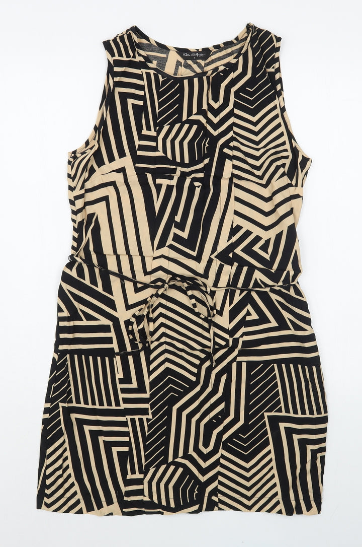 Miss Selfridge Womens Brown Geometric Viscose Sheath  Size 6  Scoop Neck Pullover