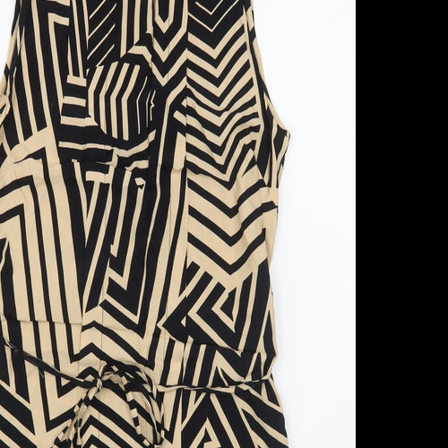 Miss Selfridge Womens Brown Geometric Viscose Sheath  Size 6  Scoop Neck Pullover