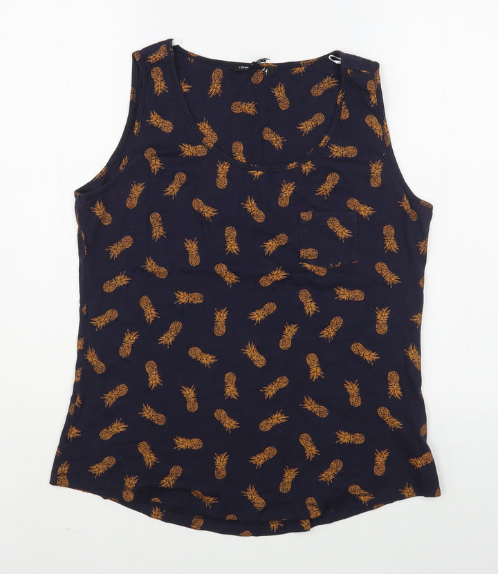 Debenhams Womens Blue Geometric 100% Cotton Basic Tank Size 12 Scoop Neck