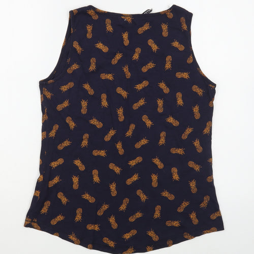 Debenhams Womens Blue Geometric 100% Cotton Basic Tank Size 12 Scoop Neck