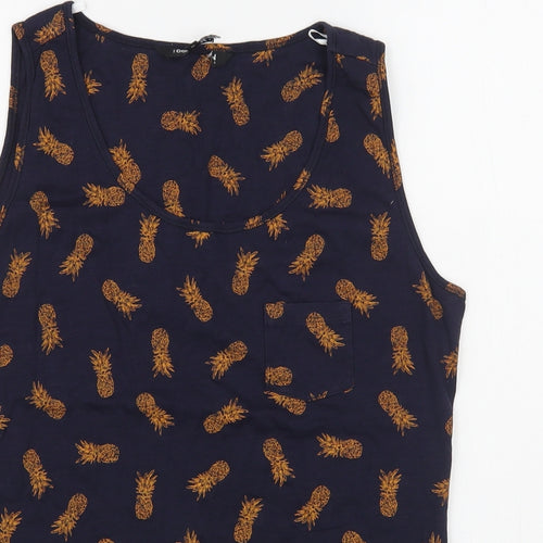 Debenhams Womens Blue Geometric 100% Cotton Basic Tank Size 12 Scoop Neck