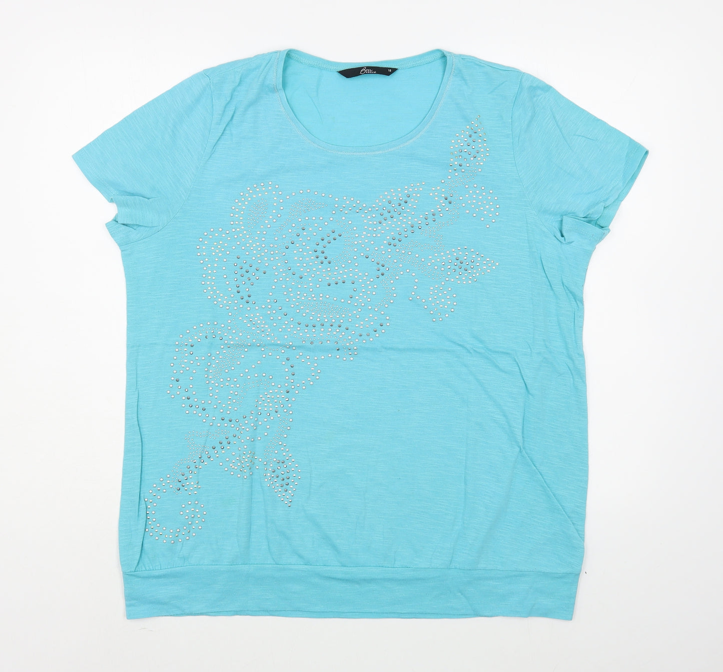 Bm Casual Womens Blue  Polyester Basic T-Shirt Size 18 Round Neck