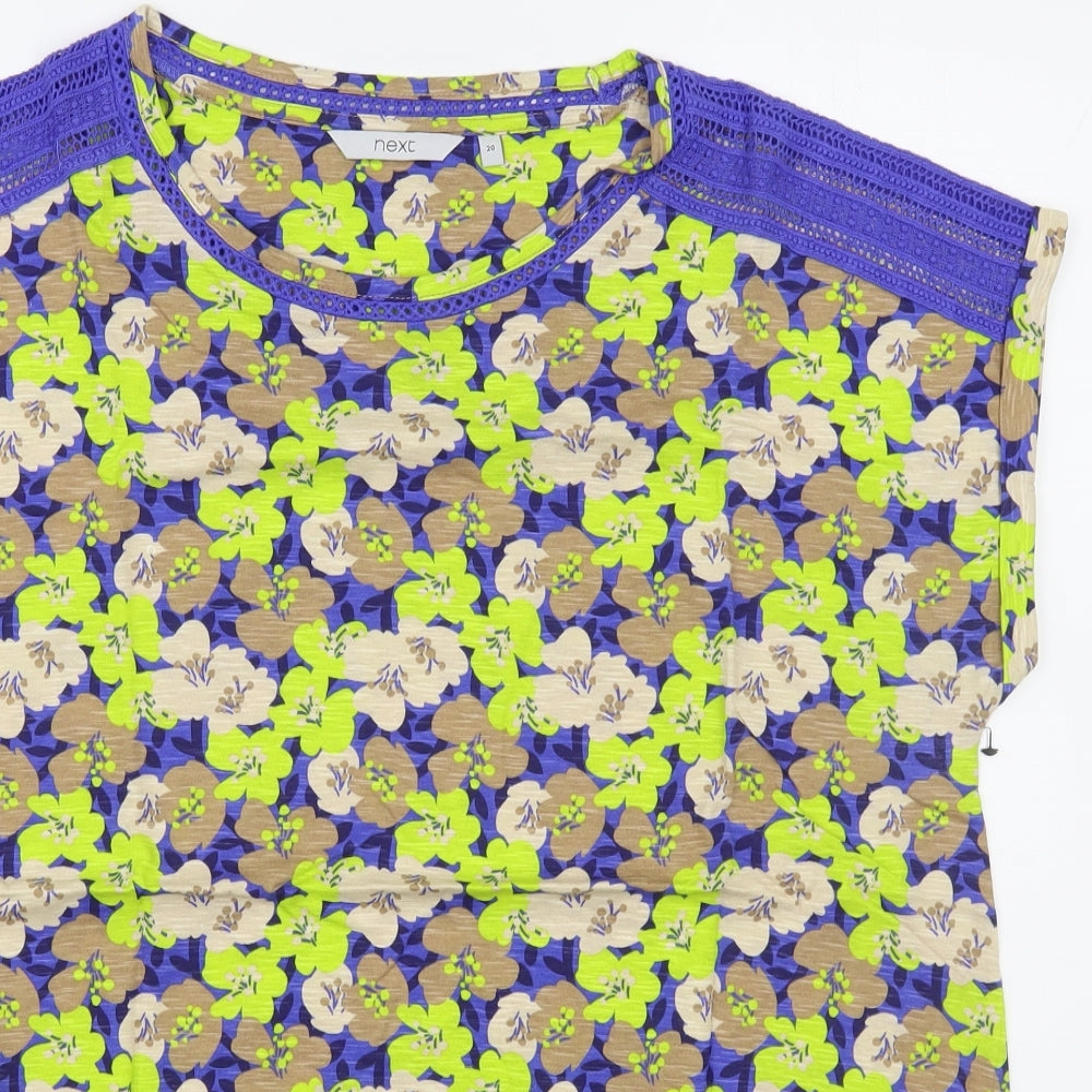 NEXT Womens Multicoloured Floral 100% Cotton Basic T-Shirt Size 20 Scoop Neck