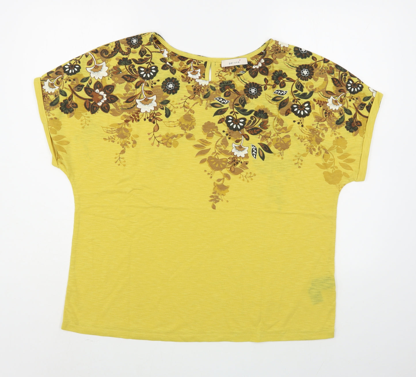 Per Una Womens Yellow Floral Polyester Basic T-Shirt Size 16 Boat Neck