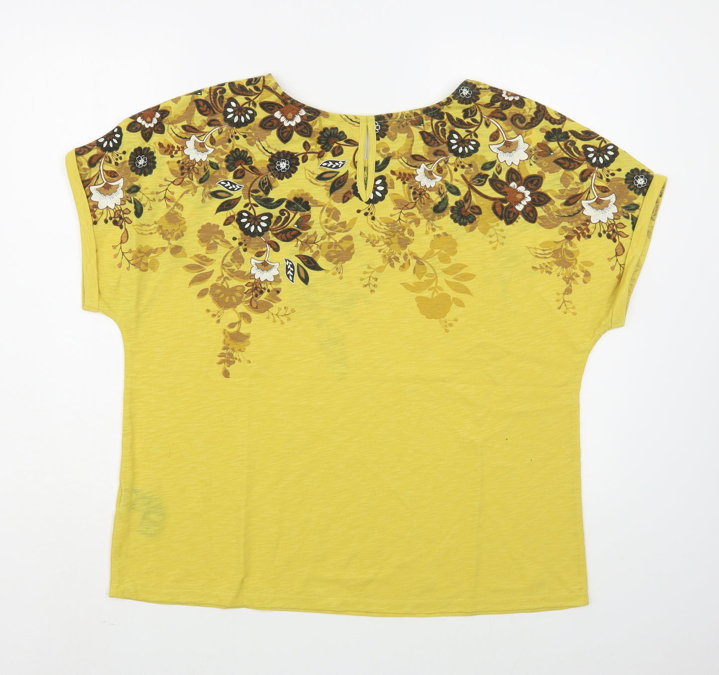 Per Una Womens Yellow Floral Polyester Basic T-Shirt Size 16 Boat Neck