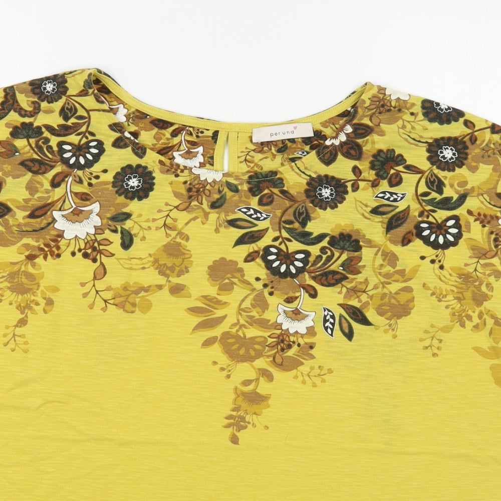 Per Una Womens Yellow Floral Polyester Basic T-Shirt Size 16 Boat Neck