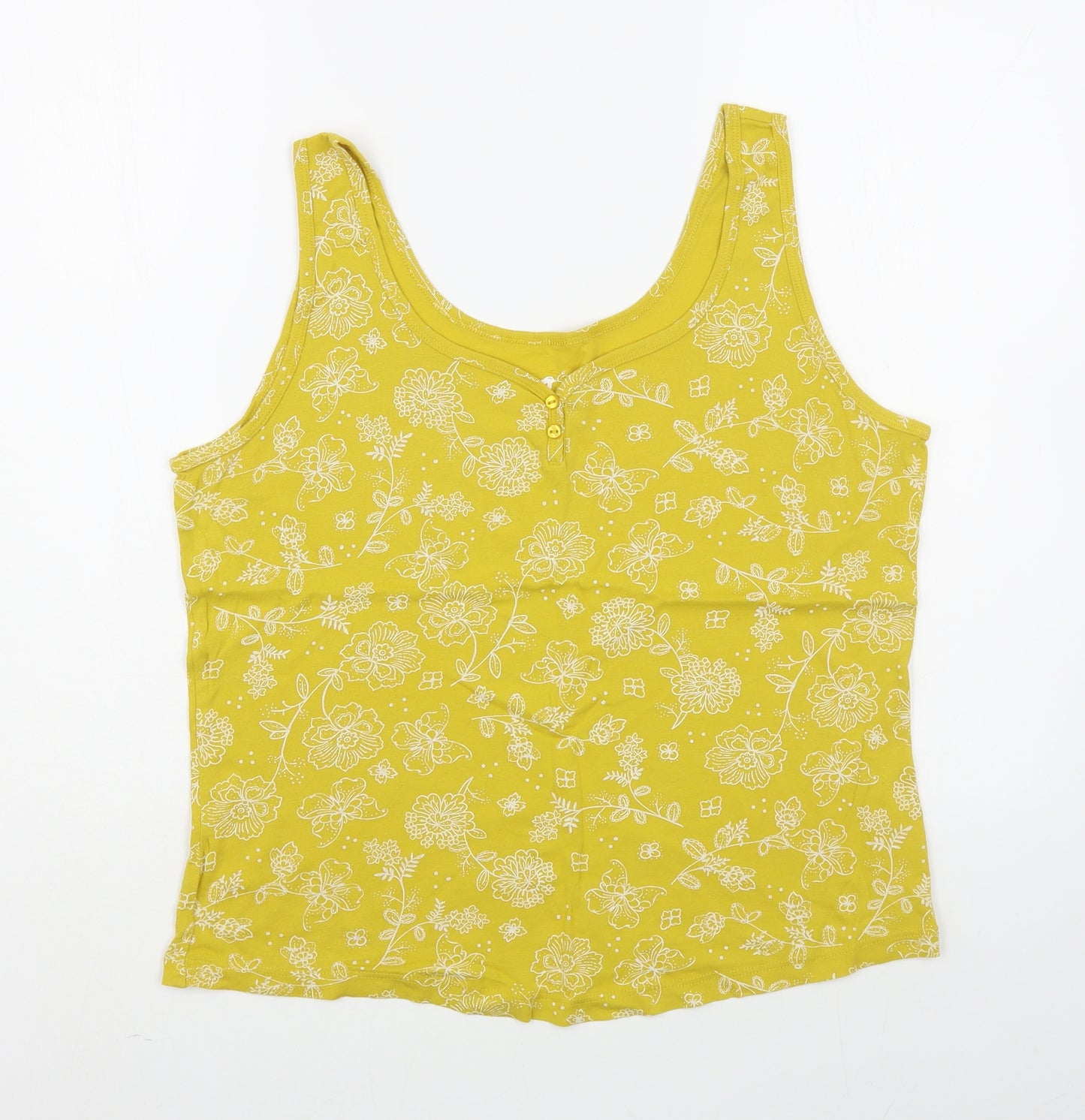 BHS Womens Yellow Floral 100% Cotton Basic T-Shirt Size 18 Scoop Neck