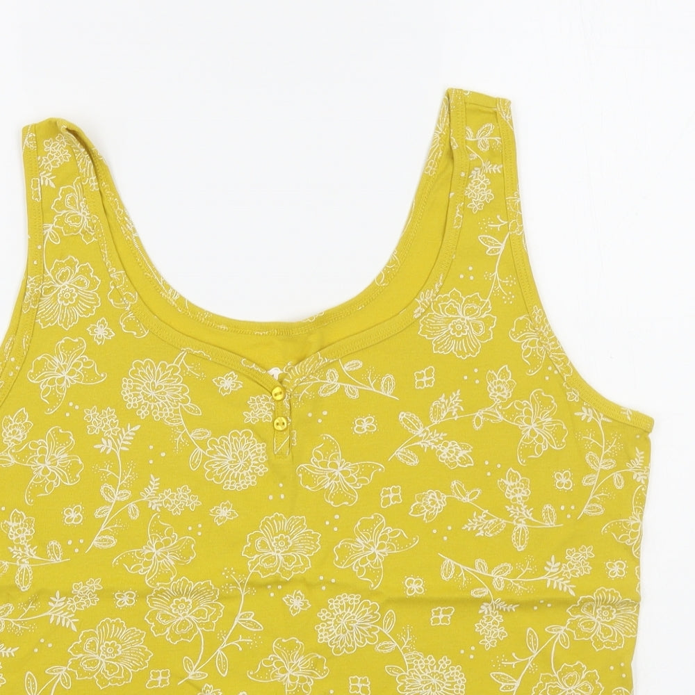 BHS Womens Yellow Floral 100% Cotton Basic T-Shirt Size 18 Scoop Neck