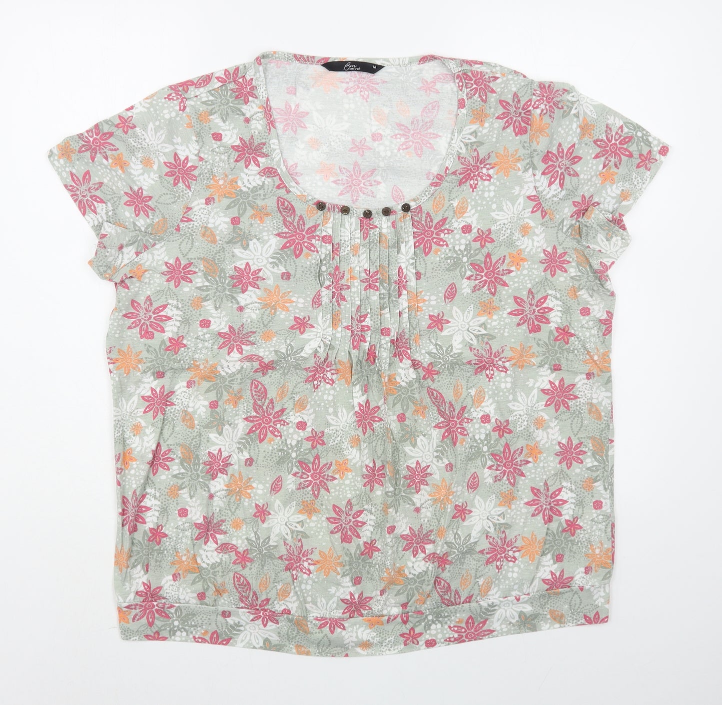BM Casual Womens Multicoloured Floral Polyester Basic T-Shirt Size 18 Scoop Neck