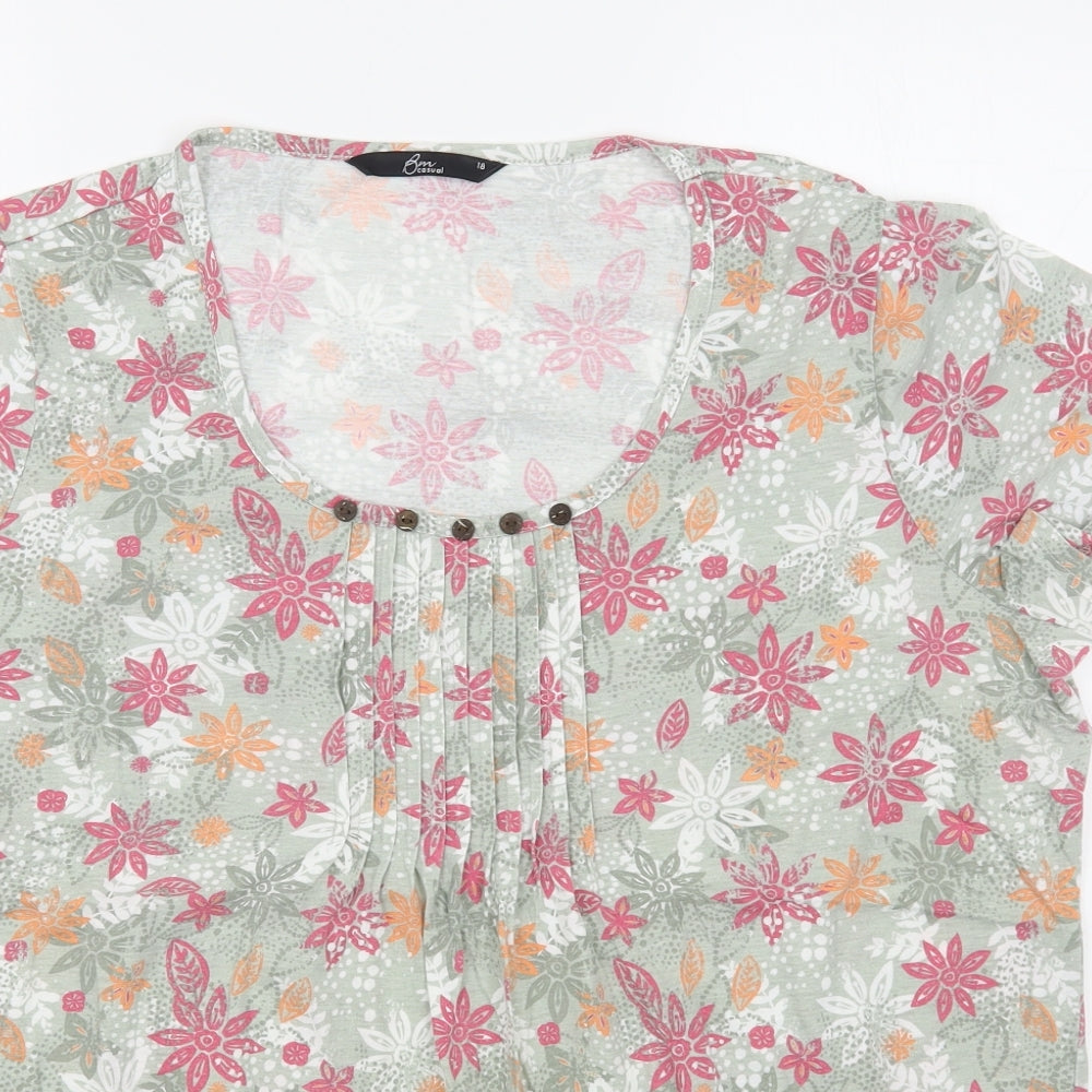 BM Casual Womens Multicoloured Floral Polyester Basic T-Shirt Size 18 Scoop Neck