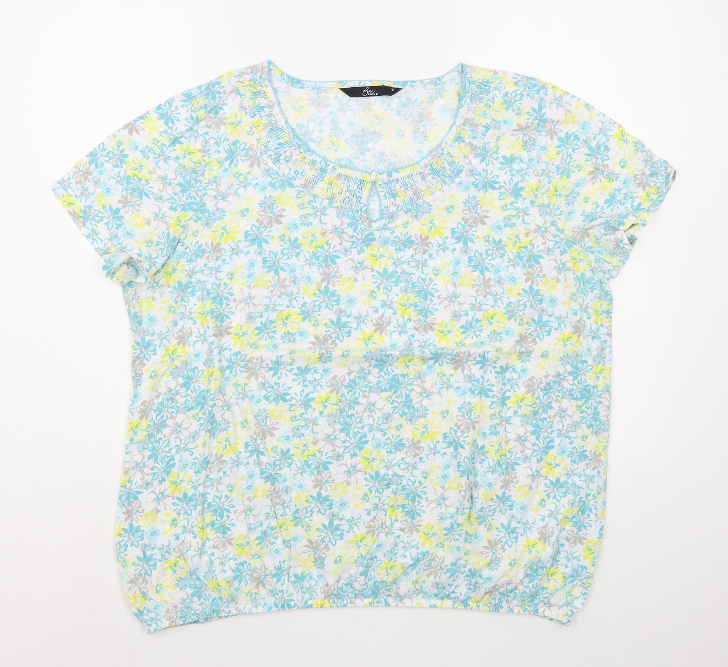 Bm Casual Womens Multicoloured Floral Polyester Basic T-Shirt Size 18 Scoop Neck