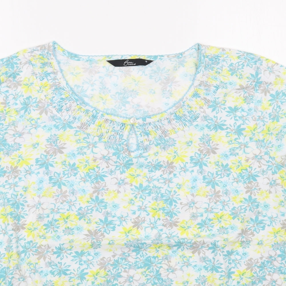 Bm Casual Womens Multicoloured Floral Polyester Basic T-Shirt Size 18 Scoop Neck