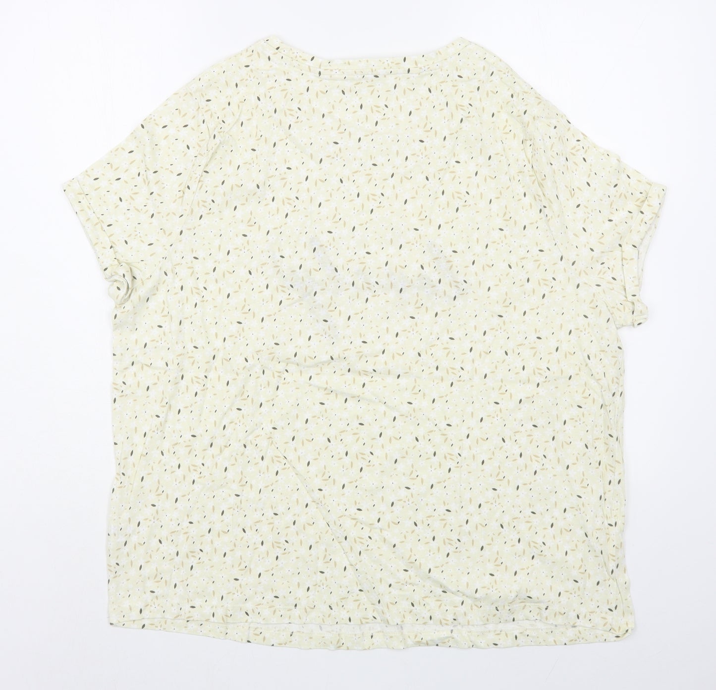 TU Womens Yellow Floral 100% Cotton Basic T-Shirt Size 20 Scoop Neck