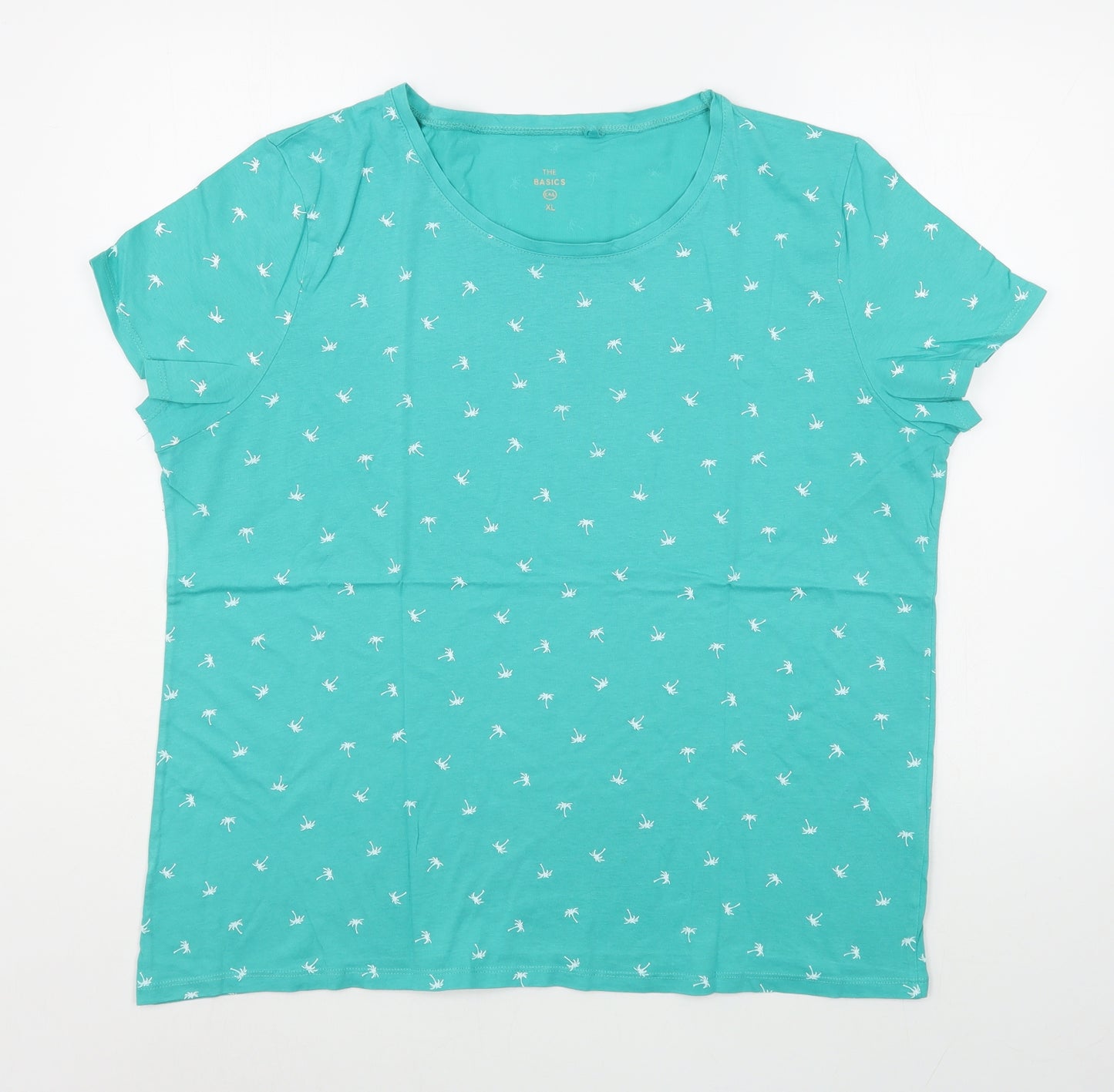 C&A Womens Blue Geometric 100% Cotton Basic T-Shirt Size XL Scoop Neck