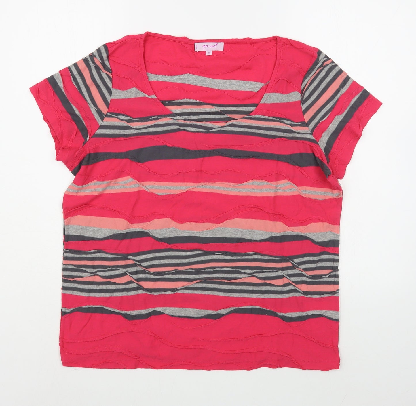 Per Una Womens Pink Striped Polyester Basic T-Shirt Size 18 Scoop Neck