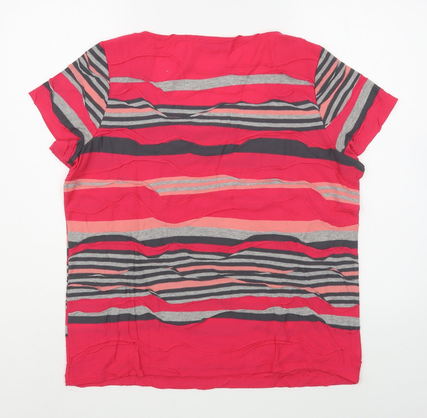 Per Una Womens Pink Striped Polyester Basic T-Shirt Size 18 Scoop Neck