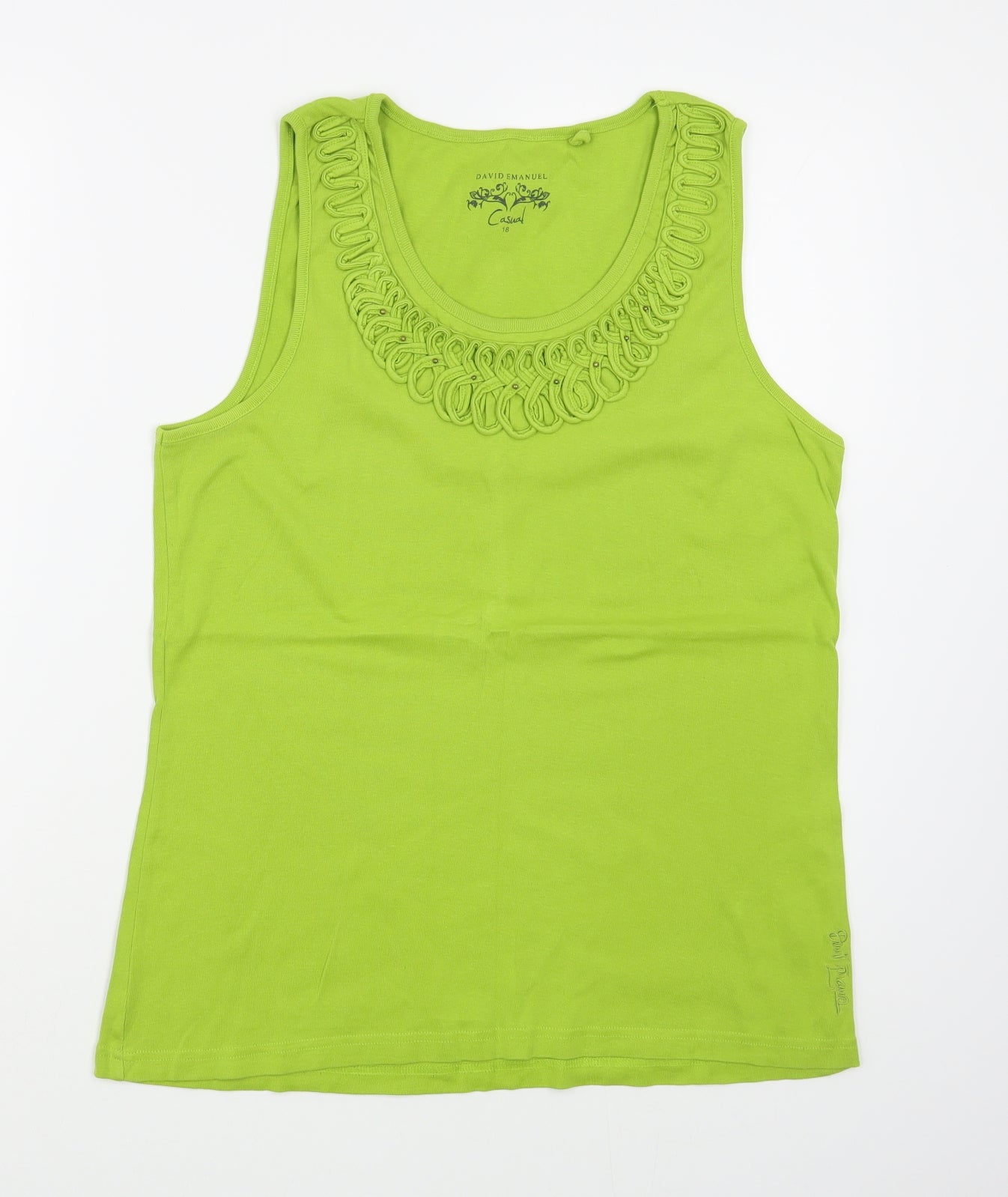 David Emanuel Womens Green  100% Cotton Basic Tank Size 18 Scoop Neck
