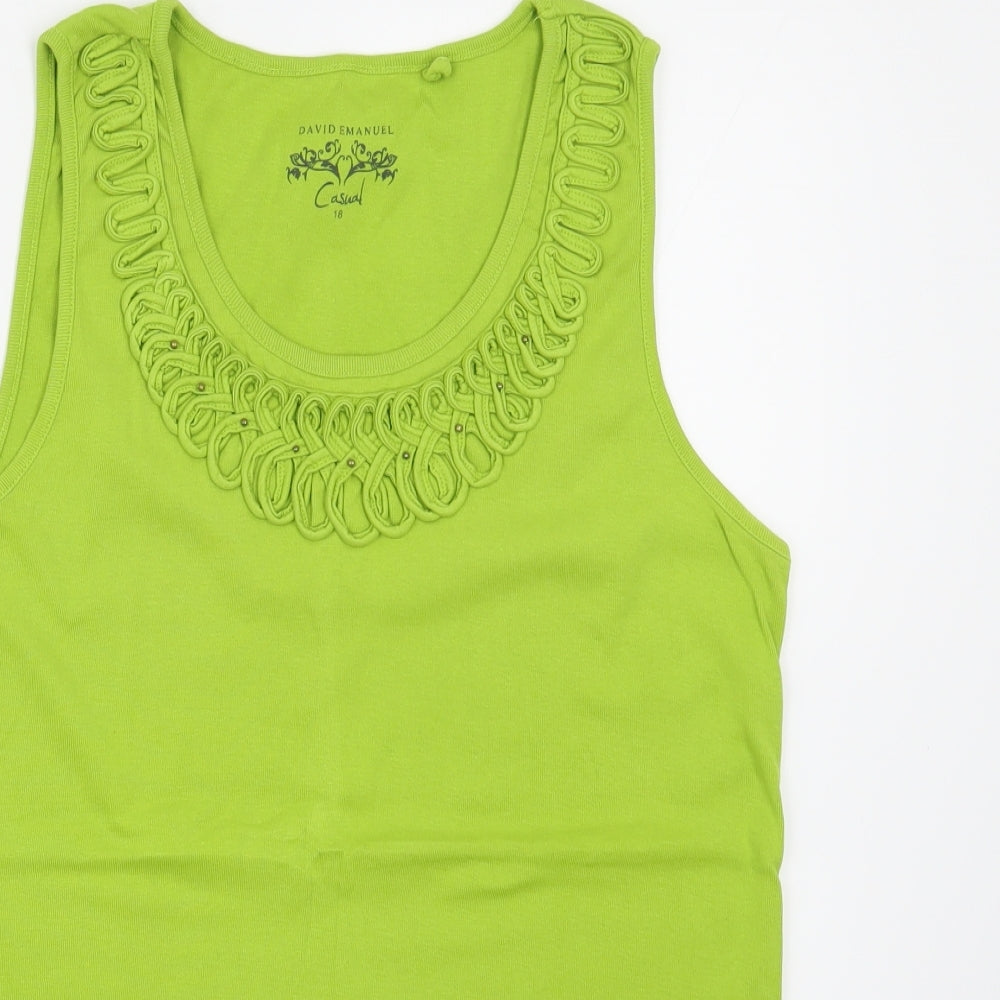 David Emanuel Womens Green  100% Cotton Basic Tank Size 18 Scoop Neck
