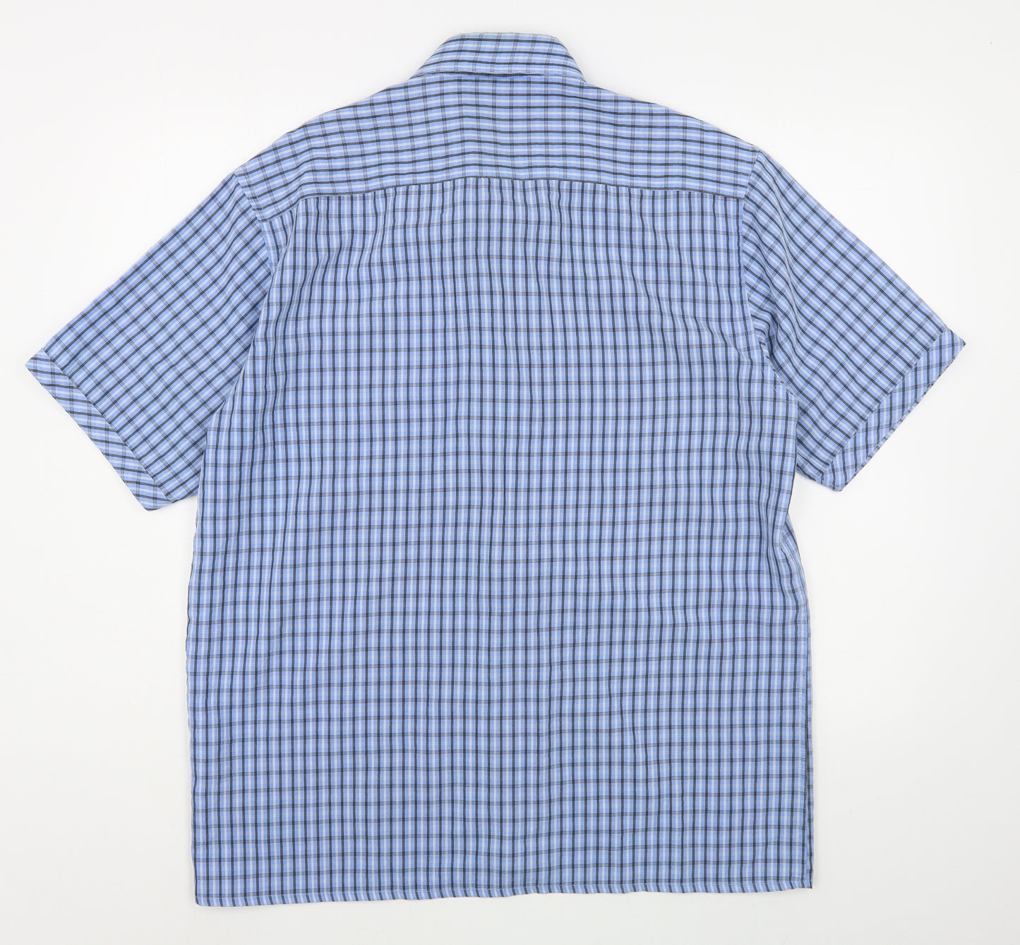 Dunnes Stores Mens Blue Plaid Polyester  Button-Up Size L Collared Button