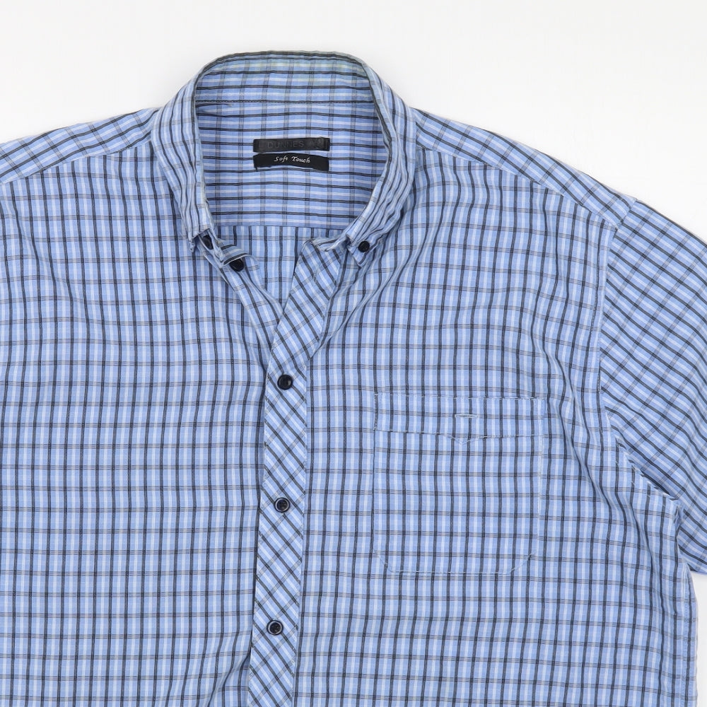 Dunnes Stores Mens Blue Plaid Polyester  Button-Up Size L Collared Button