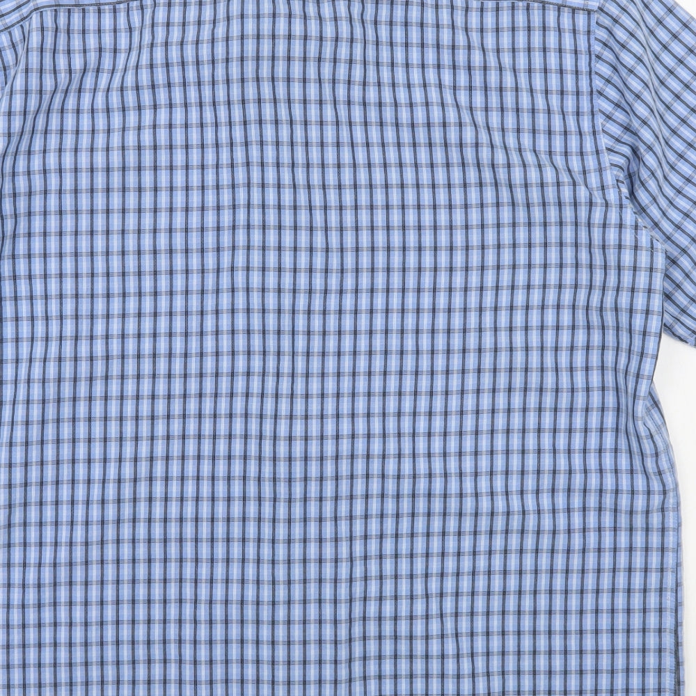 Dunnes Stores Mens Blue Plaid Polyester  Button-Up Size L Collared Button