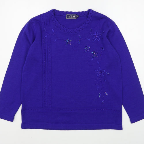 Akal Collection Womens Blue Round Neck  Acrylic Pullover Jumper Size S