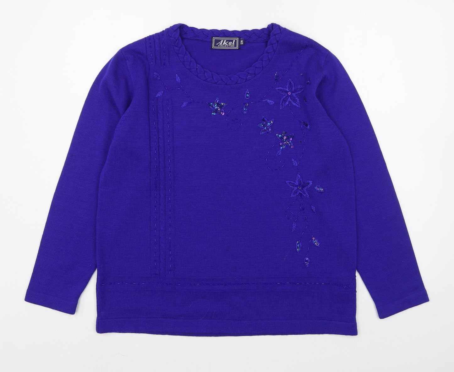 Akal Collection Womens Blue Round Neck  Acrylic Pullover Jumper Size S