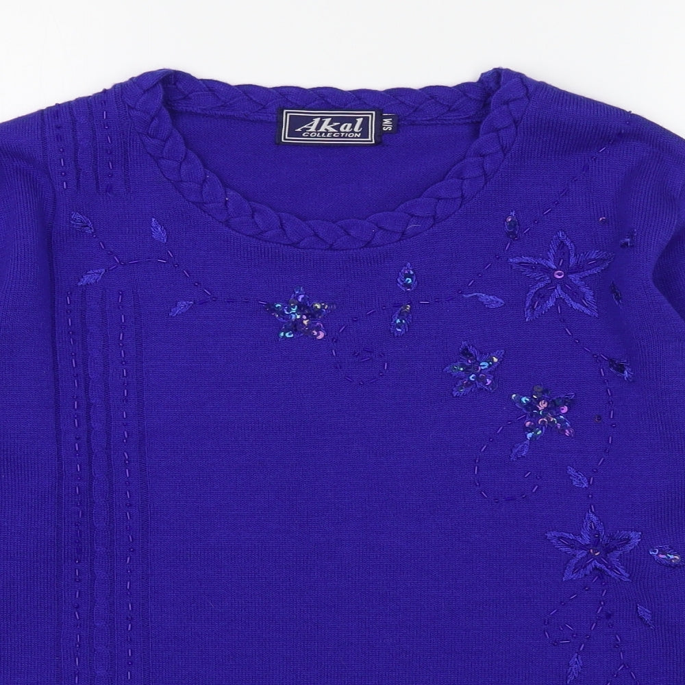 Akal Collection Womens Blue Round Neck  Acrylic Pullover Jumper Size S