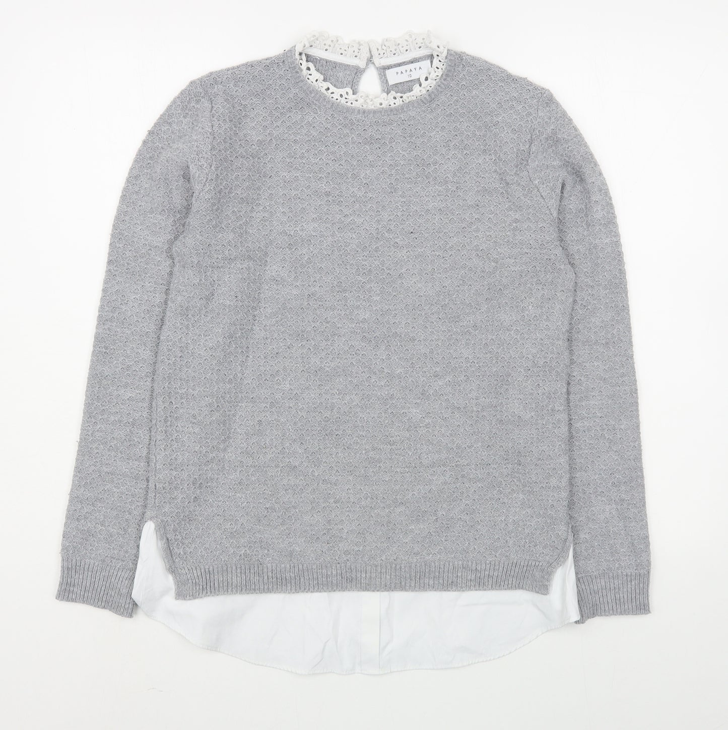 Papaya Womens Grey Round Neck  Acrylic Pullover Jumper Size 10