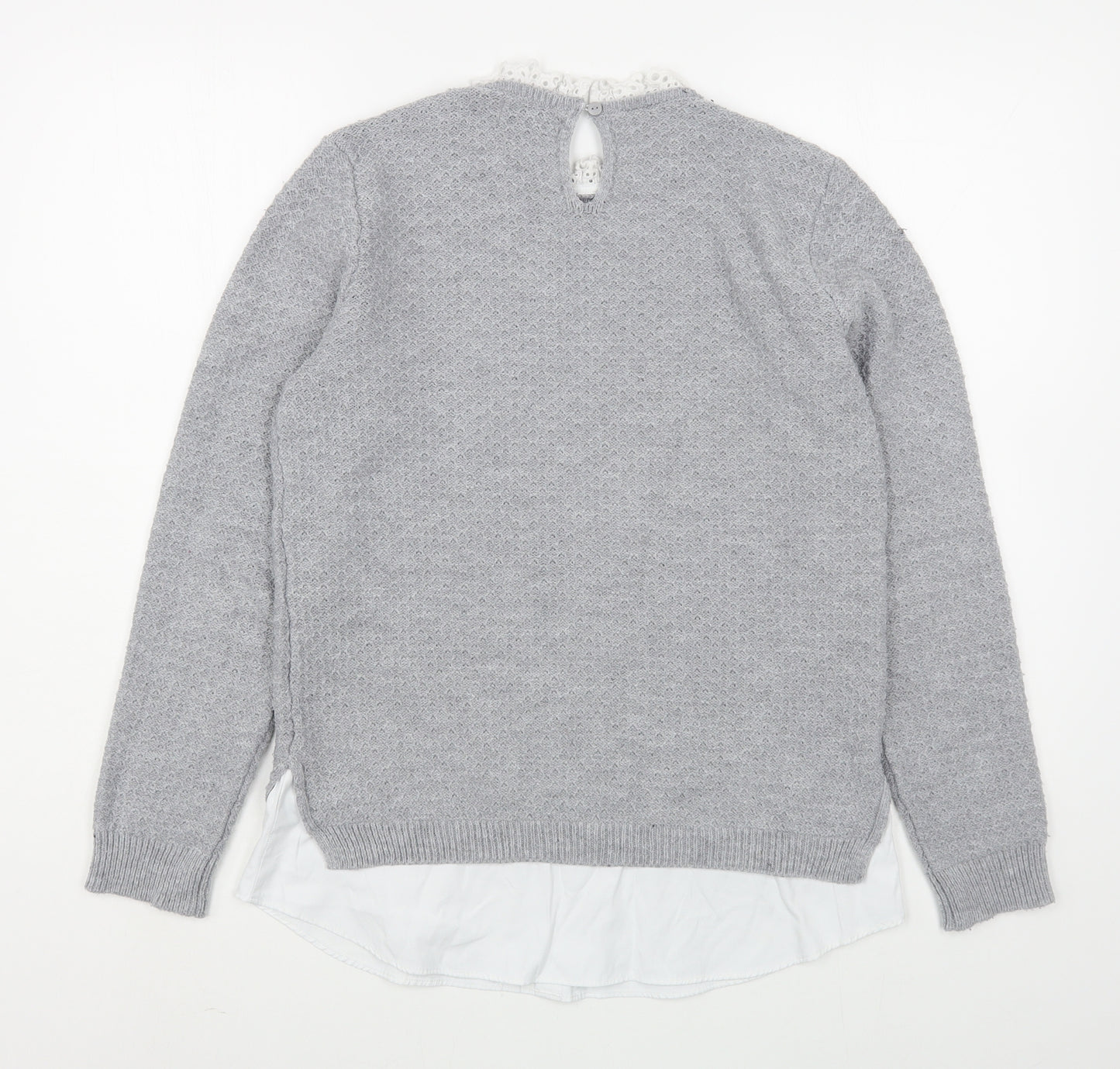 Papaya Womens Grey Round Neck  Acrylic Pullover Jumper Size 10