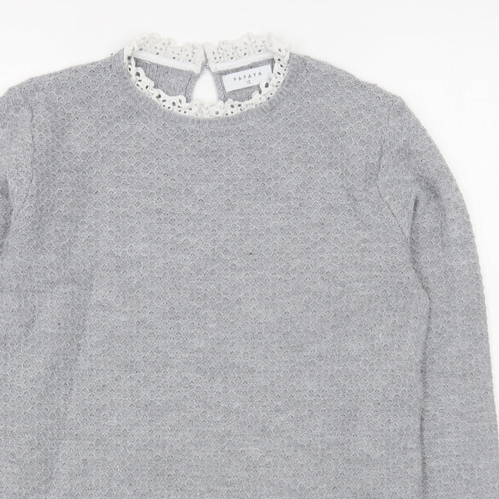 Papaya Womens Grey Round Neck  Acrylic Pullover Jumper Size 10