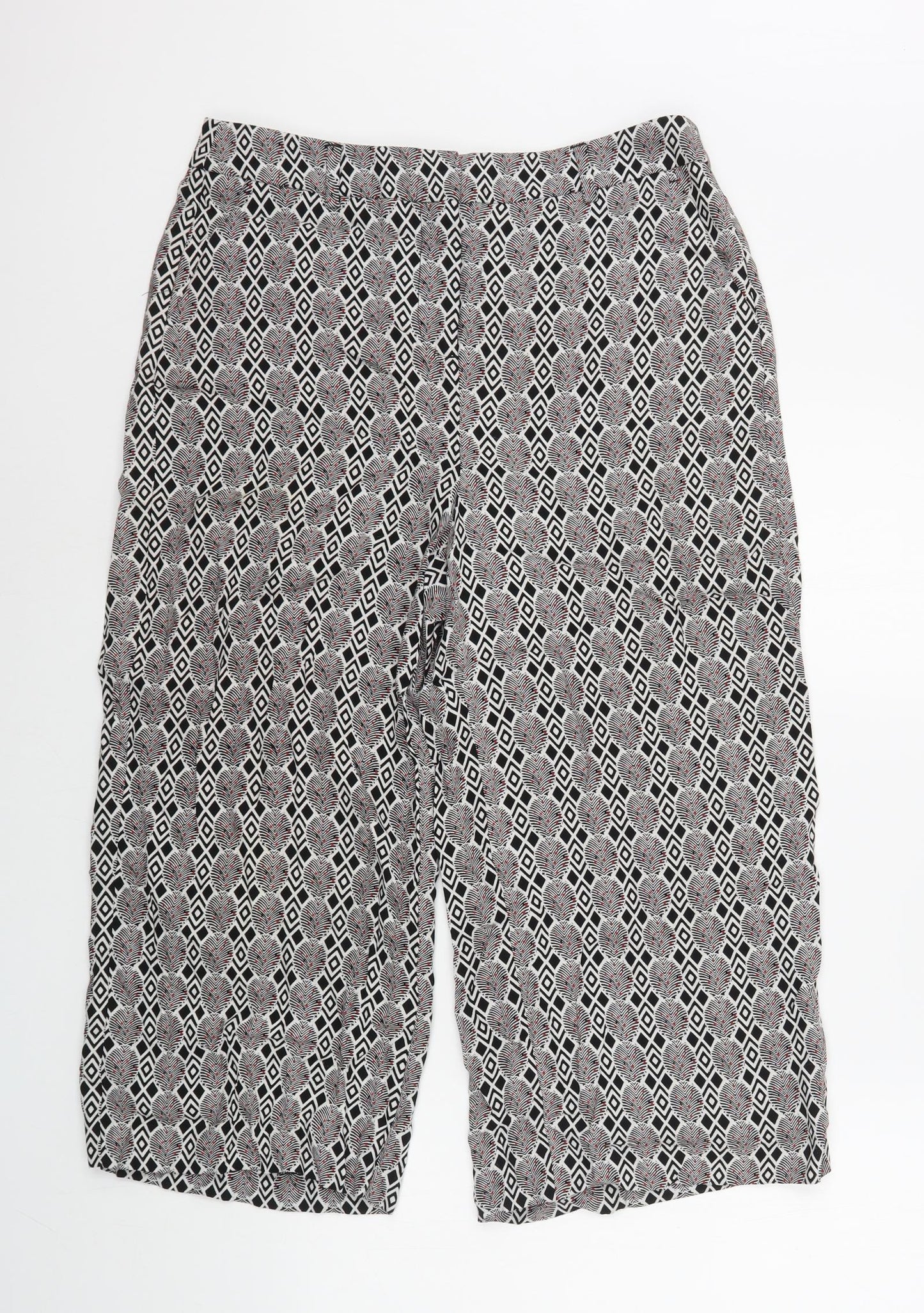 NEXT Womens Multicoloured Geometric Viscose Cropped Trousers Size 12 L20 in Regular Zip